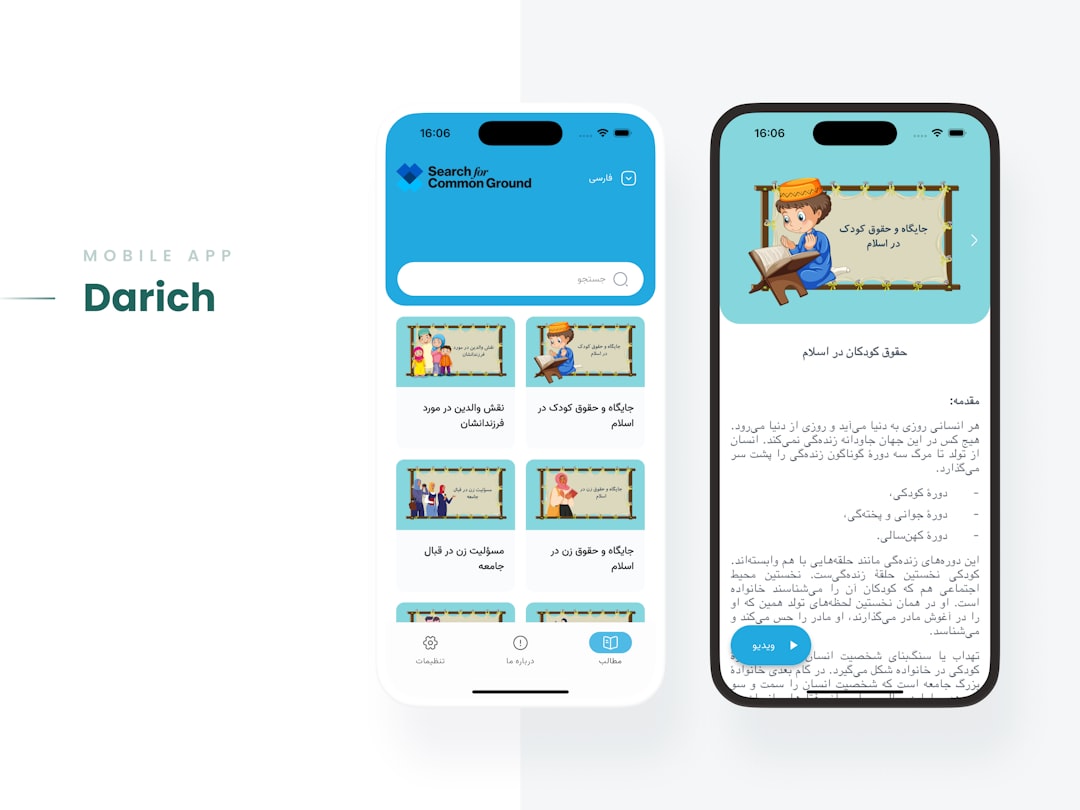 Mobile app interface with educational content.
